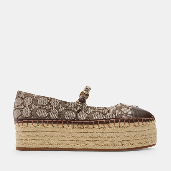 New Coach Maple Brown Carmela Espadrille In Signature Jacquard - Picture 2 of 4